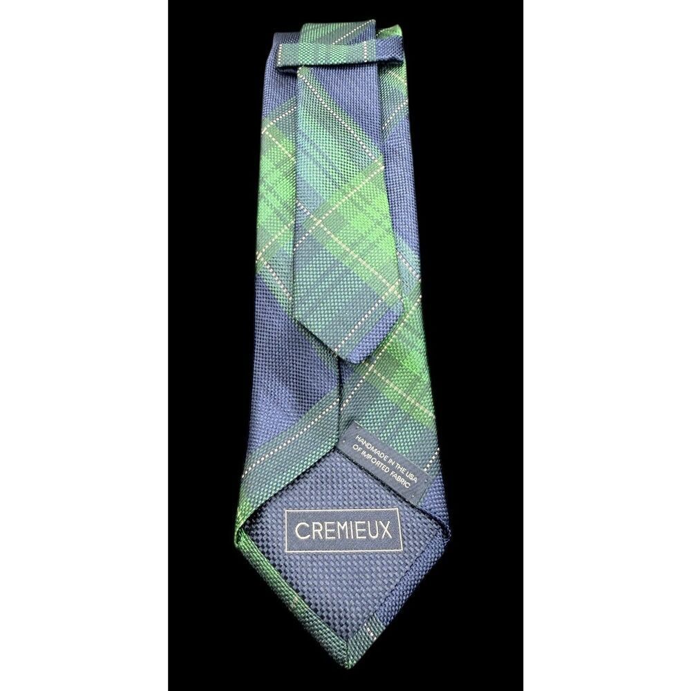 Cremieux Men’s Silk Tie Blue Green Plaid Woven Preppy Career - Picture 4 of 8